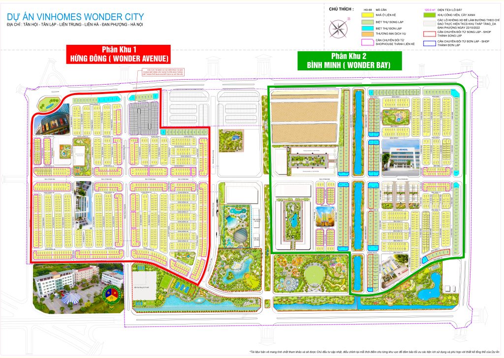Vinhomes Wonder City Đan Phượng được quy hoạch thành 2 phân khu.